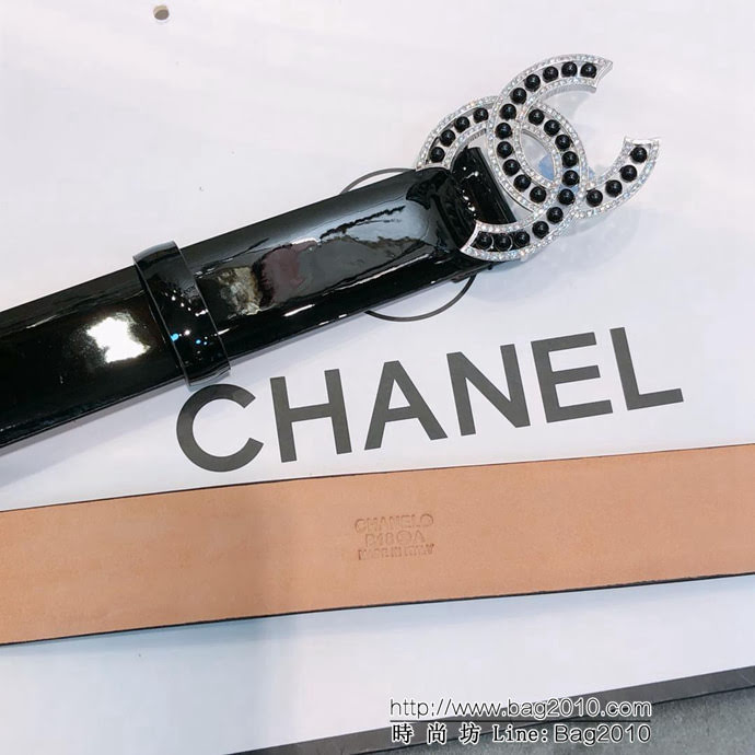 CHANEL香奈兒 18新款 30mm精品 CC珍珠滿鑽鏤空扣 樹膏底妖帶 網紅同款腰帶  xfp1161